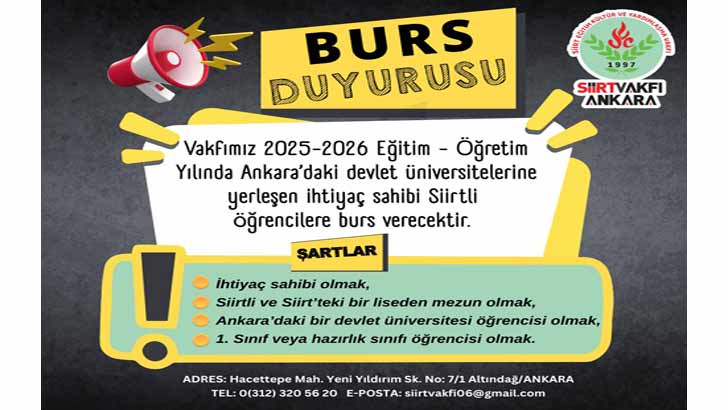 Siirt Vakfı Ankara Şubesi Burs Başvuruları